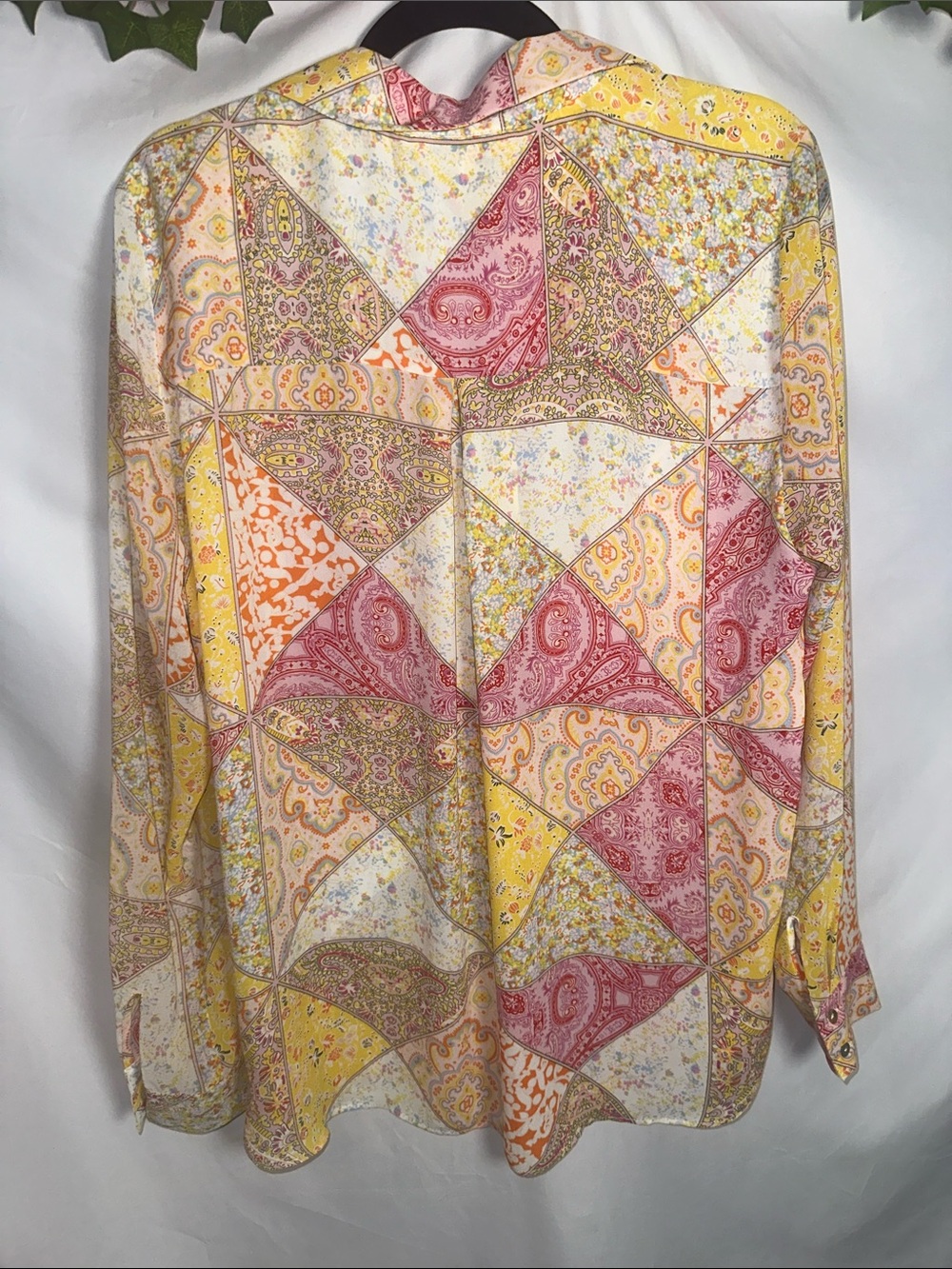 Rose & Olive Yellow Pink Patchwork Paisley Button-Front Shirt - Picture 6 of 6